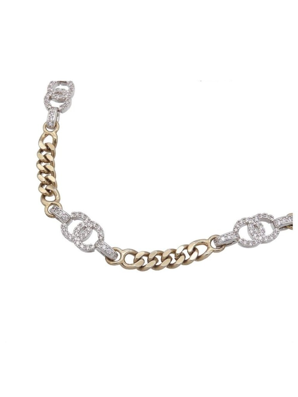 Chanel Choker Gold Silver Metal Rhinestone CC Logo Necklace